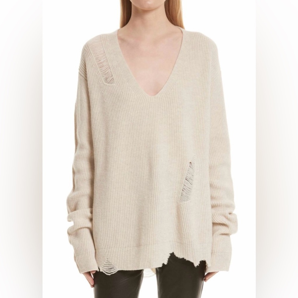 Helmut Lang Ivory Distressed Sweater
